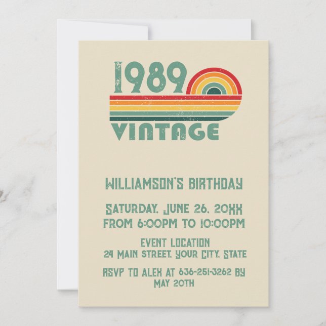 Personalised vintage 35th birthday party invitation (Front)