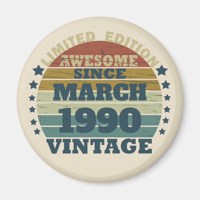 Personalised vintage 35th birthday party magnet (Front)