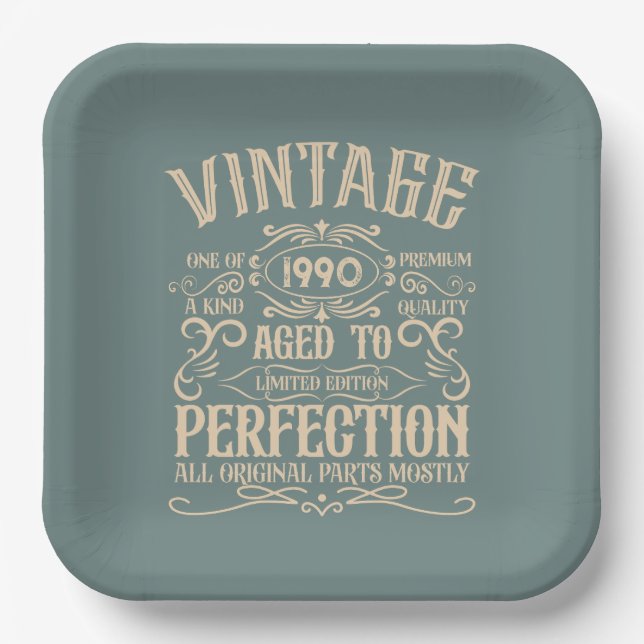 Personalised vintage 35th birthday party paper plate (Front)