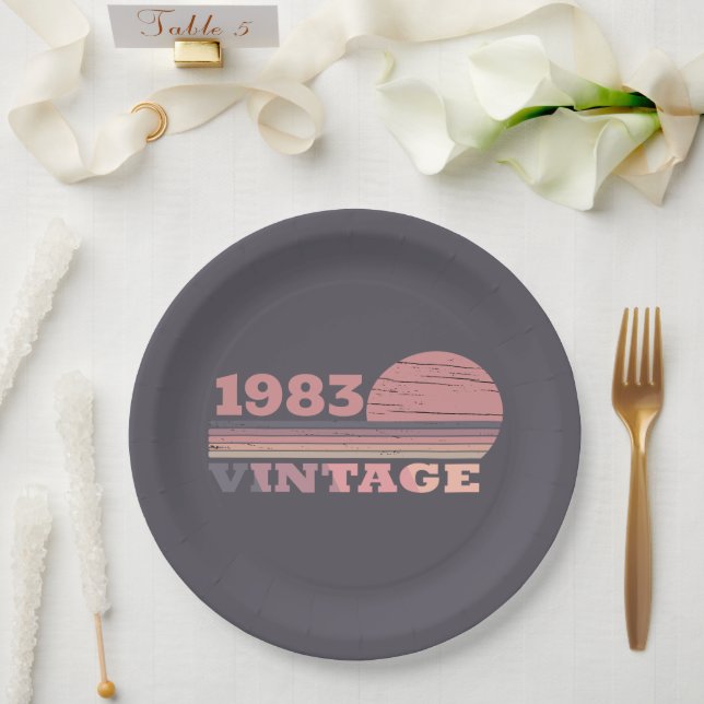 Personalised vintage 40th birthday party paper plate (Wedding)