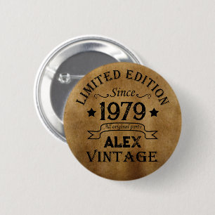 Personalised vintage 45th birthday gifts 6 cm round badge