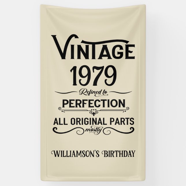 Personalised vintage 45th birthday gifts black banner (Vertical)