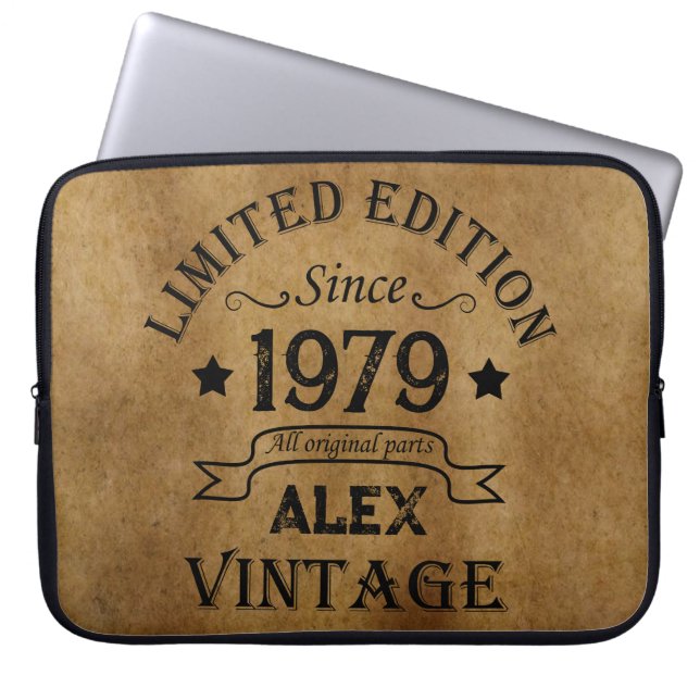 Personalised vintage 45th birthday gifts laptop sleeve (Front)