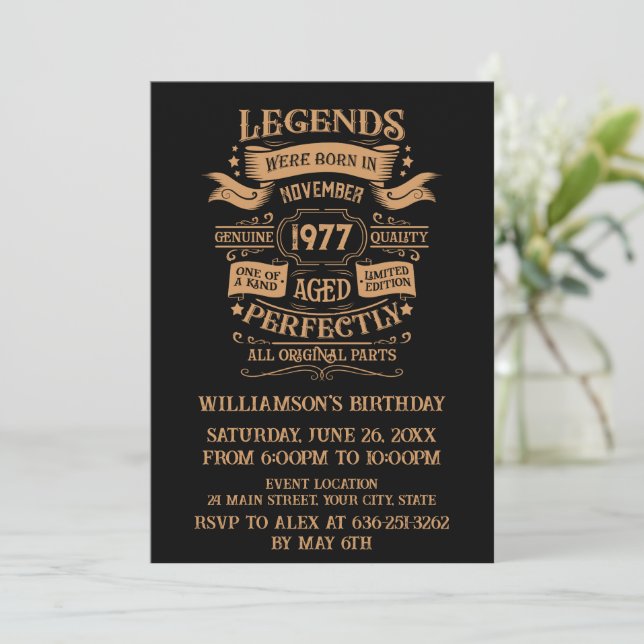 Personalised vintage 45th birthday party invitation (Standing Front)