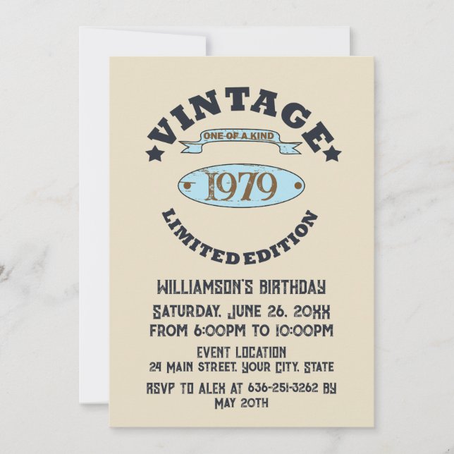 Personalised vintage 45th birthday party invitation (Front)