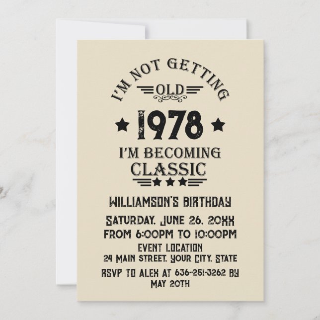 Personalised vintage 45th birthday party invitation (Front)