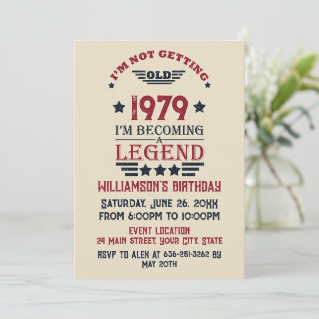 Personalised vintage 45th birthday party invitation (Standing Front)