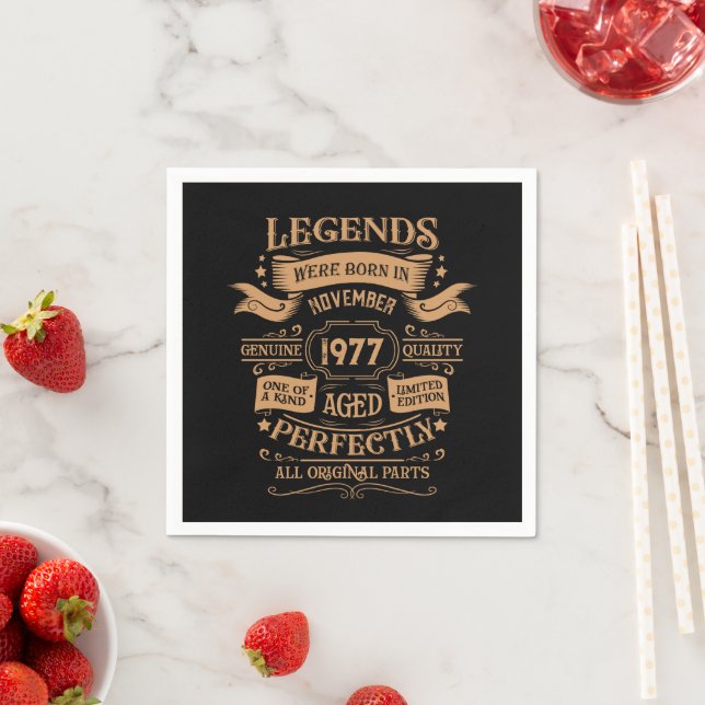 Personalised vintage 45th birthday whiskey party napkin (Insitu)