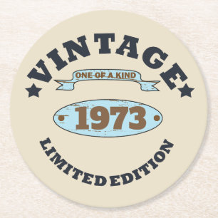 Personalised vintage 50th birthday gift round paper coaster