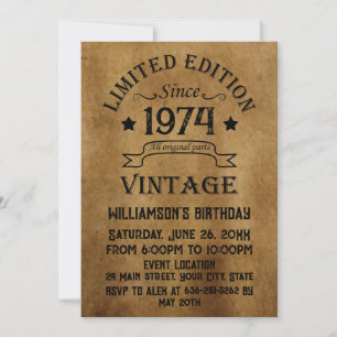 Personalised vintage 50th birthday gifts invitation