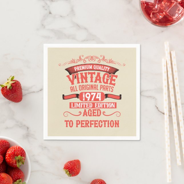 Personalised vintage 50th birthday gifts napkin (Insitu)