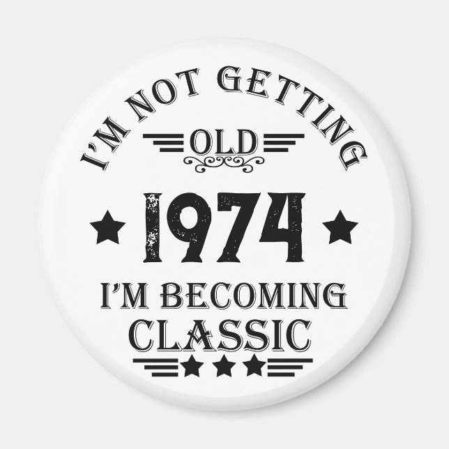 Personalised vintage 50th birthday party magnet (Front)