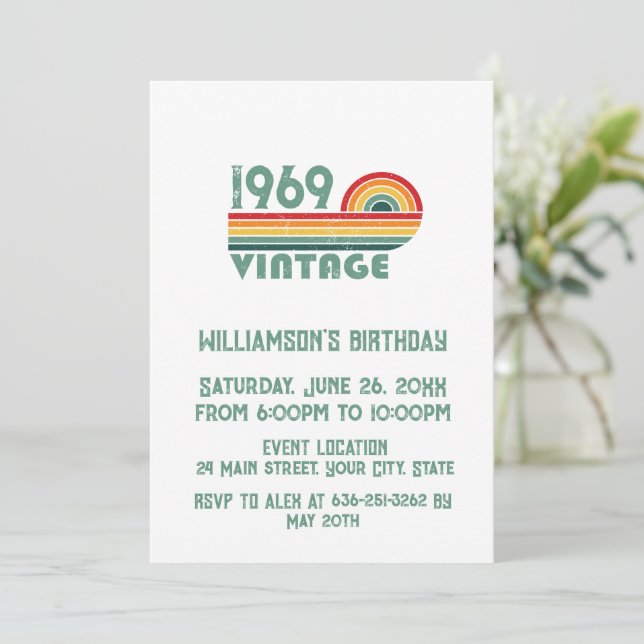 Personalised vintage 55th birthday gifts invitation (Standing Front)