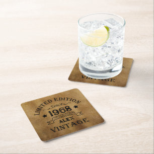 Personalised vintage 55th birthday gifts square paper coaster