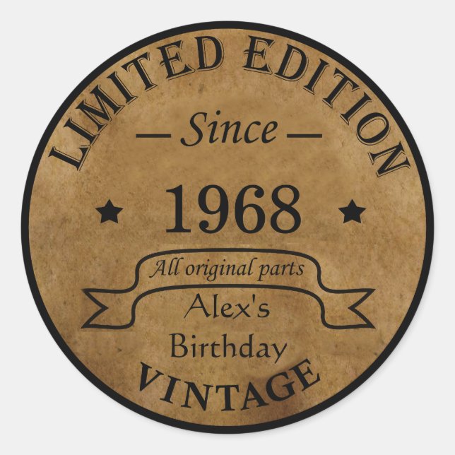 Personalised vintage 55th birthday party classic round sticker (Front)