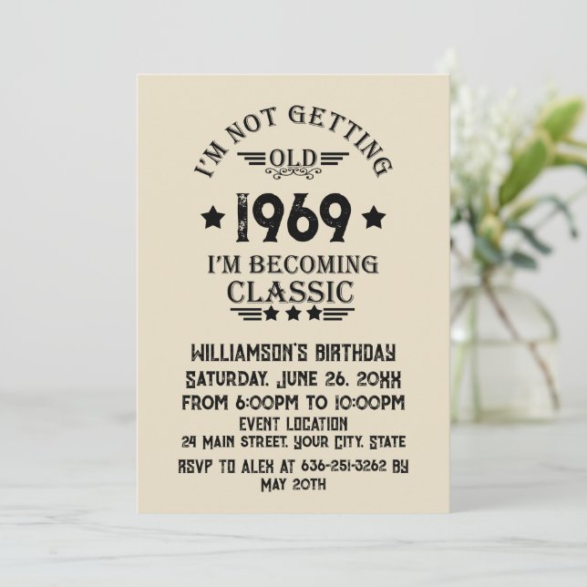 Personalised vintage 55th birthday party invitation (Standing Front)