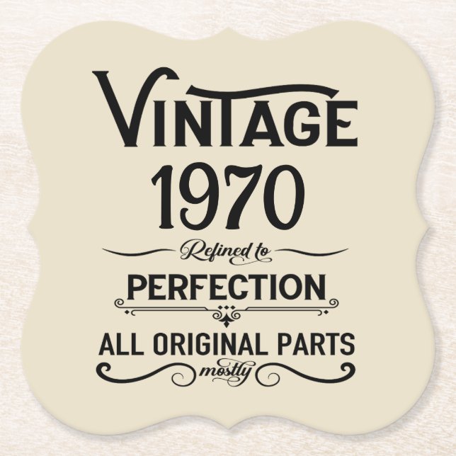 Personalised vintage 55th birthday party paper coaster (Front)