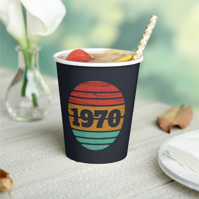 Personalised vintage 55th birthday party paper cups (Insitu)
