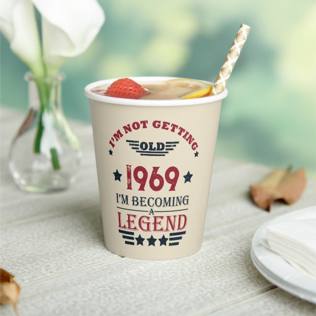 Personalised vintage 55th birthday party paper cups (Insitu)