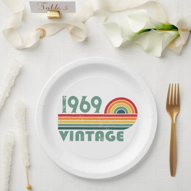 Personalised vintage 55th birthday party paper plate (Wedding)