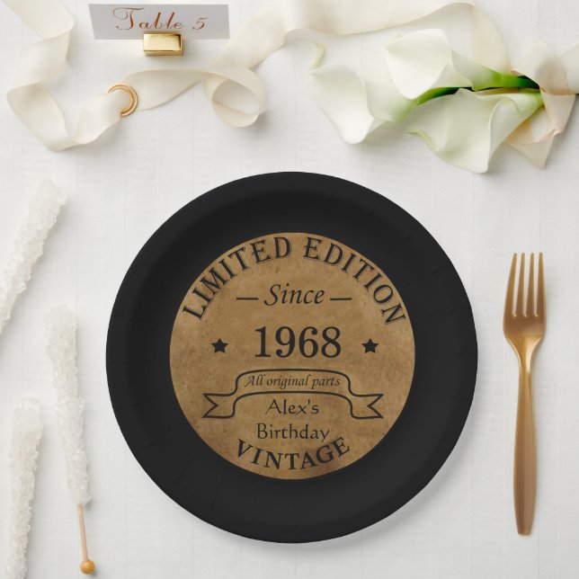 Personalised vintage 55th birthday party paper plate (Wedding)