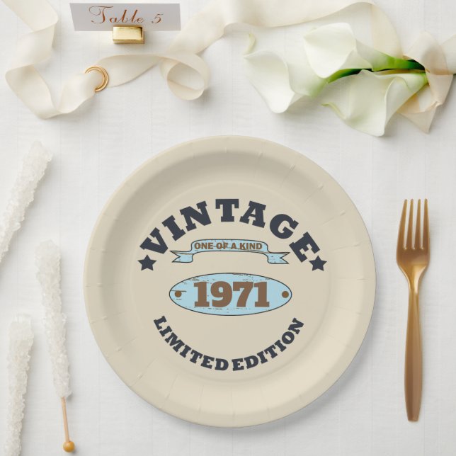 Personalised vintage 55th birthday party paper plate (Wedding)