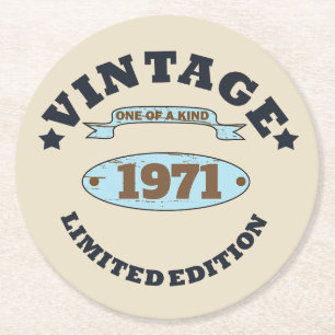Personalised vintage 55th birthday party round paper coaster