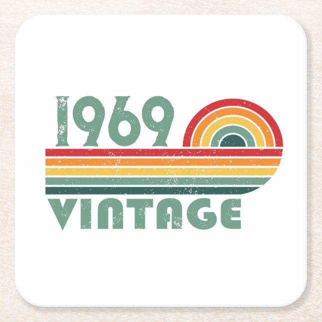 Personalised vintage 55th birthday party square paper coaster (Front)
