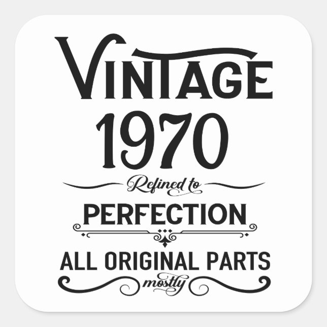 Personalised vintage 55th birthday party square sticker (Front)