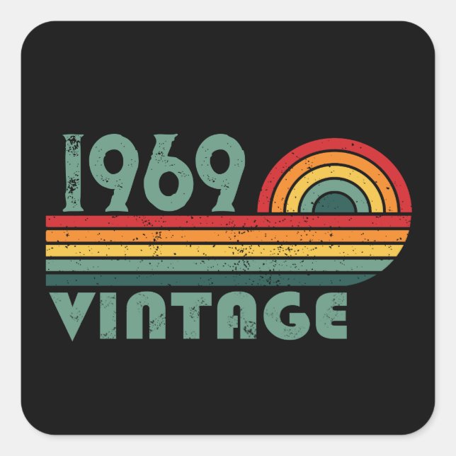 Personalised vintage 55th birthday party square sticker (Front)