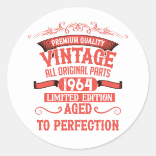Personalised vintage 60th birthday gifts red classic round sticker