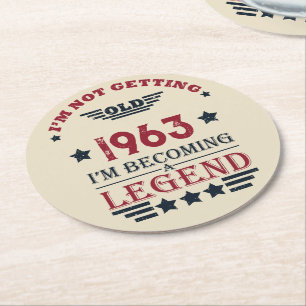 Personalised vintage 60th birthday gifts round paper coaster