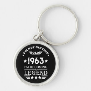 Personalised vintage 60th birthday white key ring