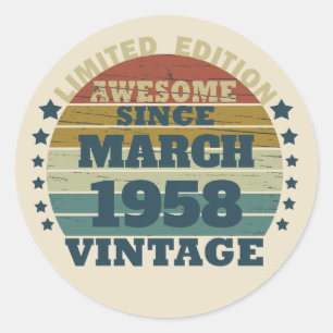 Personalised vintage 65th birthday gifts classic round sticker