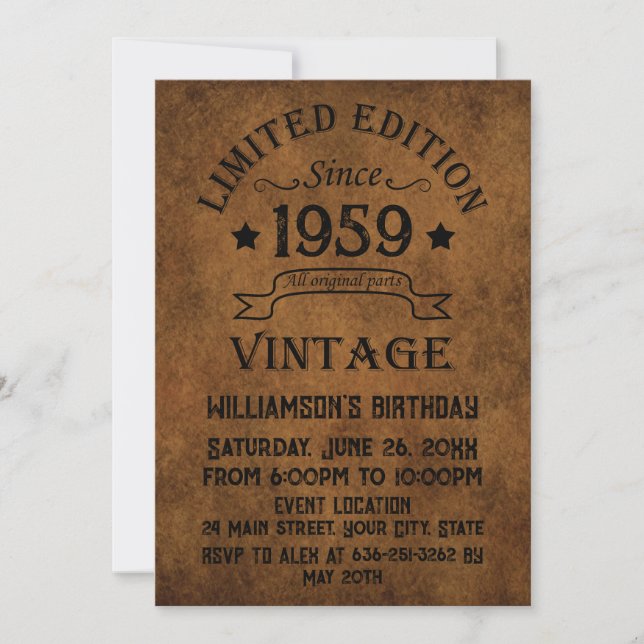 Personalised vintage 65th birthday gifts invitation (Front)