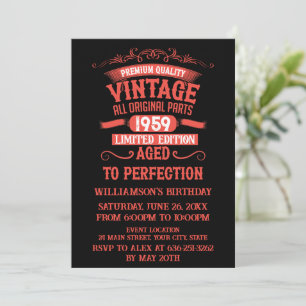 Personalised vintage 65th birthday gifts red invitation