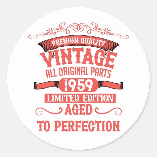 Personalised vintage 65th birthday party classic round sticker (Front)