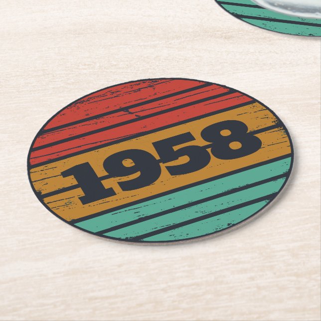 Personalised vintage 65th birthday party gifts round paper coaster (Angled)