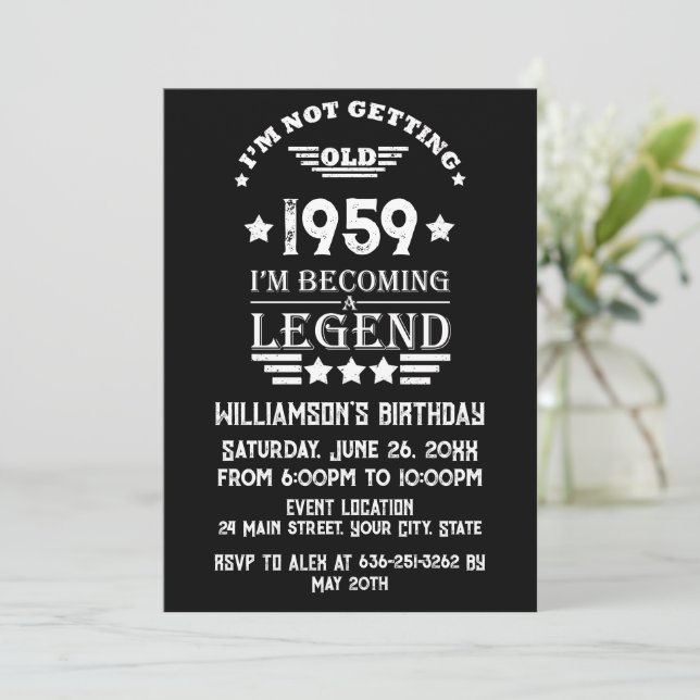 Personalised vintage 65th birthday party invitation (Standing Front)