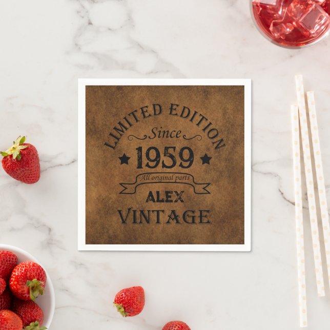 Personalised vintage 65th birthday party napkin (Insitu)