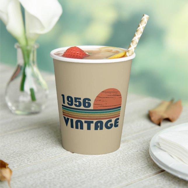 Personalised vintage 65th birthday party paper cups (Insitu)