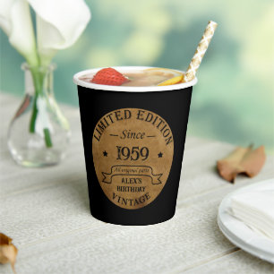 Personalised vintage 65th birthday party paper cups