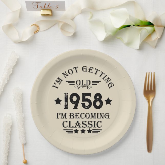 Personalised vintage 65th birthday party paper plate (Wedding)