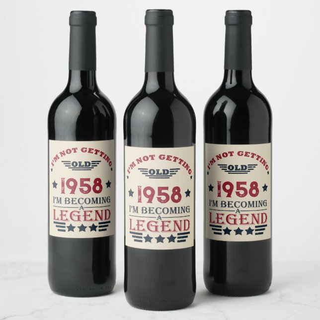 Personalised vintage 65th birthday party wine label (Bottles)