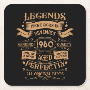Personalised vintage 65th birthday whiskey label square paper coaster