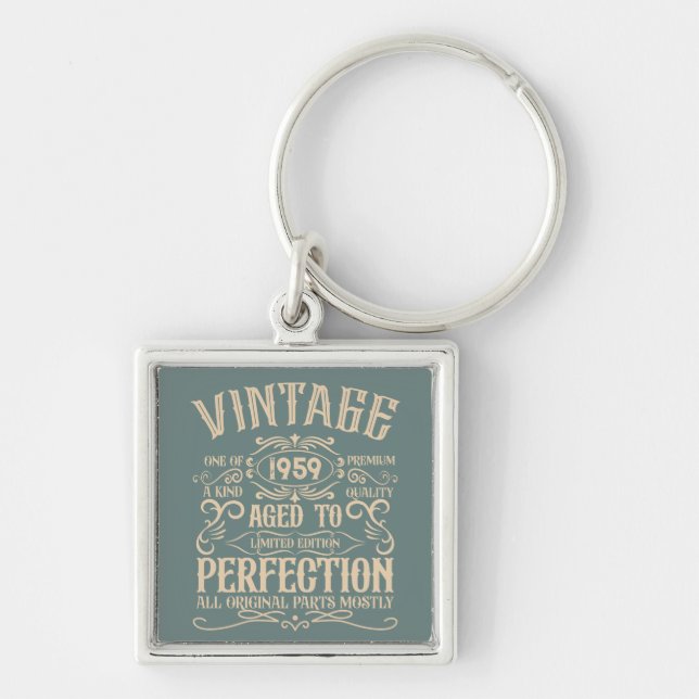 Personalised vintage 65th birthday whiskey themed key ring (Front)