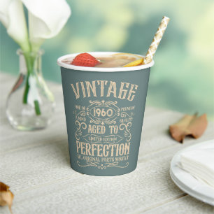Personalised vintage 65th birthday whiskey themed paper cups