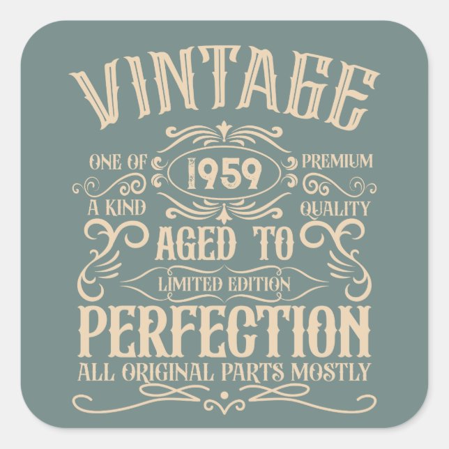 Personalised vintage 65th birthday whiskey themed square sticker (Front)