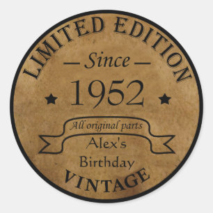 Personalised vintage 70th birthday gifts classic round sticker