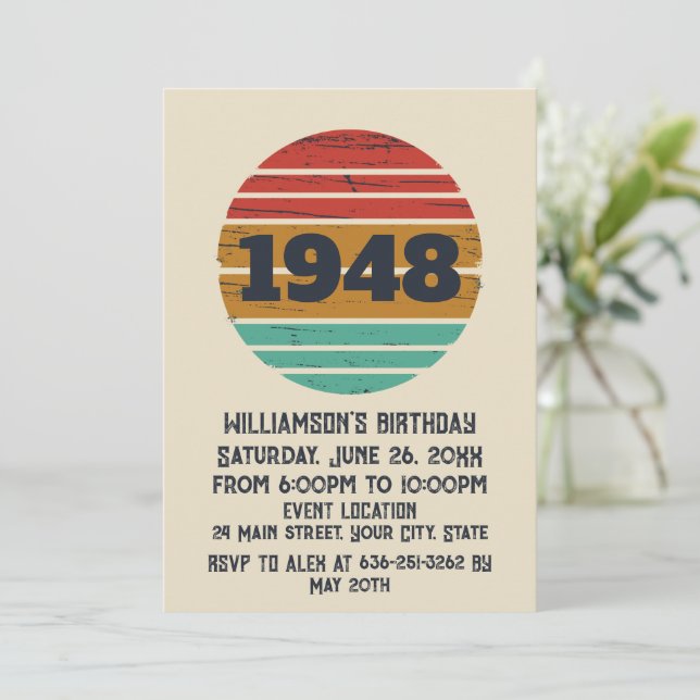 Personalised vintage 75th birthday invitation (Standing Front)